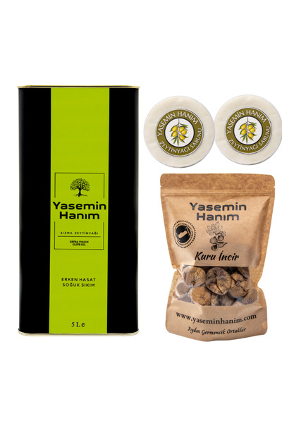 YASEMİN HANIM Üçlü Fırsat Paketi 5lt. Erken Hasat Sızma Zeytinyağı 1kg Kuru I...