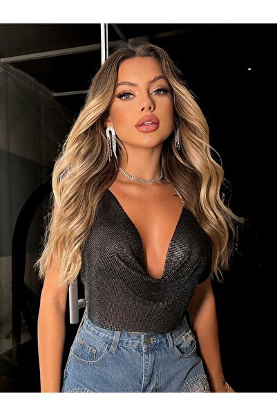 Lilith İnside Блискуча блузка без рукавів з човниковою горловиною для вечірки на пляжі з кришталевим каменем