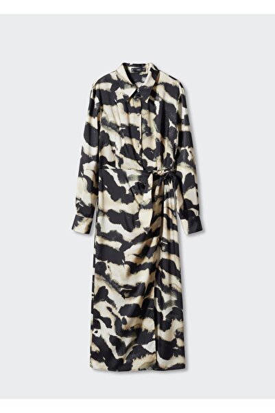 MANGO Woman Desenli Saten Elbise