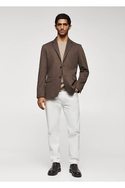MANGO Man Slim Fit Blazerjacke aus gewebtem Hahnentrittmuster