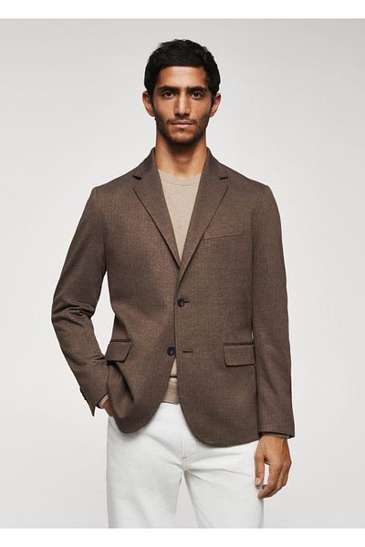 MANGO Man Slim Fit Blazerjacke aus gewebtem Hahnentrittmuster