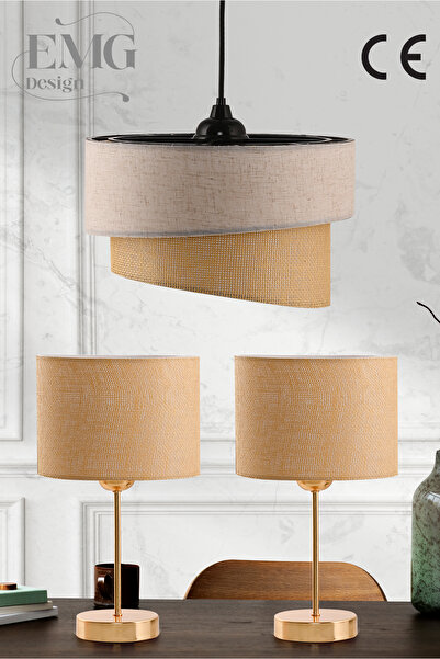 Emg DesiGn Fabric Galaxy Modern Cake Single and 2 Piece Gold Lampshade Set Galaxi Set