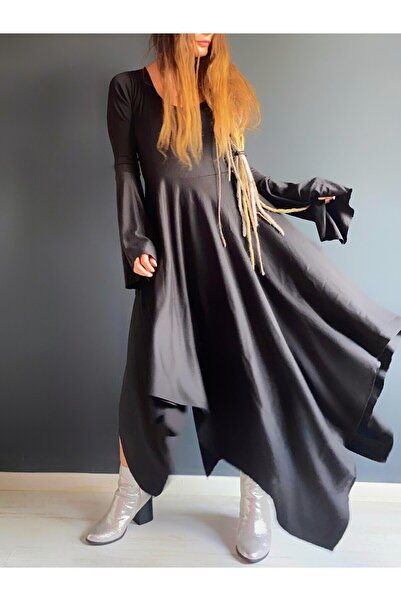 Quincey İSPANYOL KOL ASİMETRİK KESİM ELBİSE