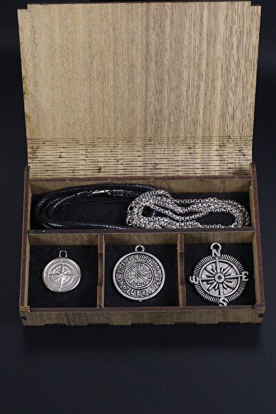 Dukkanka مجموعة قلادة بوصلة حبل وسلسلة مع صندوق هدايا خشبي خاص