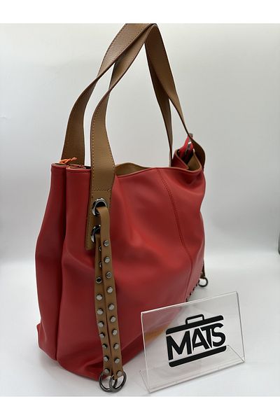 DSN Star Patterned Red Tan Hand and Shoulder Bag