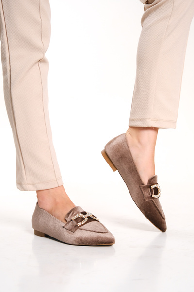 ZİESCE Women's Mink Suede Buckle EXCLUSIVE BALLET SHOES