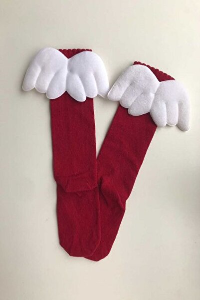 cici bandana Kız Bebek Melek Kanatlı Diz Altı Bordo Çorap