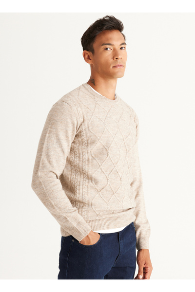 ALTINYILDIZ CLASSICS Sixymıldız Classics Crew Neck Standard Beige Melange férfi pulóver 4A 4924100029