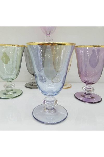 Paşabahçe Sofia Series Glass Gold Detailed Glass, Magnolia Cup, Custard Bowl, Coffee Water Glass