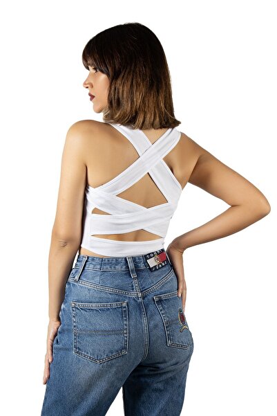 ADEGO Fitted Square Neck Crop Blouse with White Back Detail