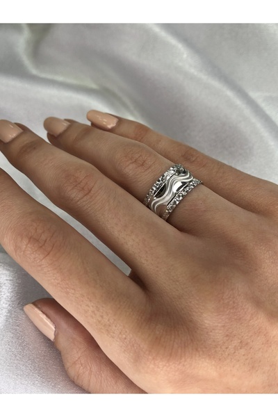 Selen’S Gümüş Çift Yüzük Gümüş Alyans Su Yolu Model Alyans