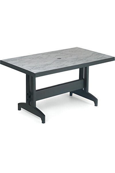 Papatya Diva Plastik Masa - 80x140 Bahçe Balkon Masası -Yeşil & Mermer Dekor