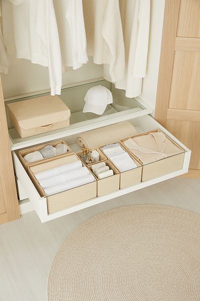 Ocean Home Textile Σετ 6 τεμαχίων Μπεζ συρταριέρα Organizer πλυντηρίου Παιδικό δωμάτιο Πτυσσόμενο κουτί αποθήκευσης Organizer