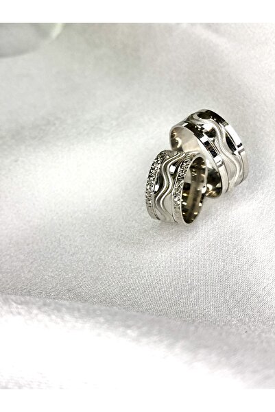 Selen’S Gümüş Çift Yüzük Gümüş Alyans Su Yolu Model Alyans