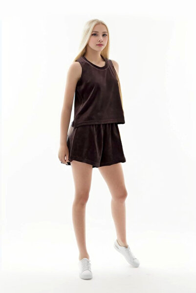 MY STAR HOME Mor Pamuklu Nicky Kadife 2 Parçalı Havlu Şort & Kolsuz Askılı Takım