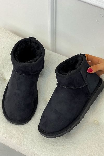BOUIS Γυναικεία μαύρα Ultra Mini χοντρά χειμερινά παπούτσια με επίπεδη σόλα με μάλλινο εσωτερικό, ελαφριές άνετες κομψές σουέτ μπότες Ug