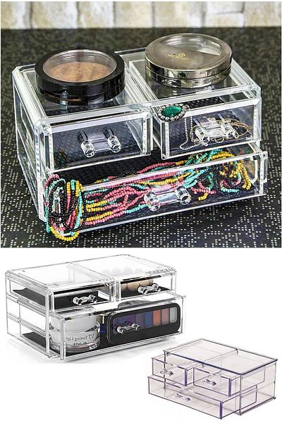 Eynel Cosmetic Organizer with Drawers Large Crystal Makeup Table Organizer Organizer Drawer Box