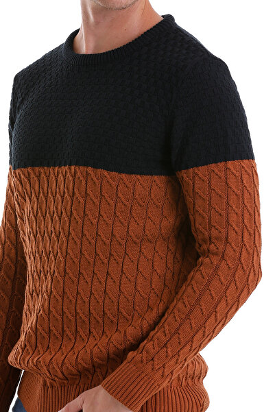 Hatemoğlu Tobacco Comfort Fit Patterned Cotton Crew Neck Casual Knitwear Sweater