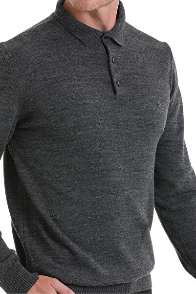 Hatemoğlu Antrasit Regular Fit Düz Polo Yaka Triko Kazak