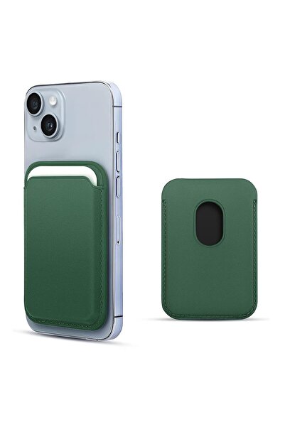 Microsonic Apple iPhone 15 Leather Wallet MagSafe Yeşil (iPhone 15 ile Uyumlu)