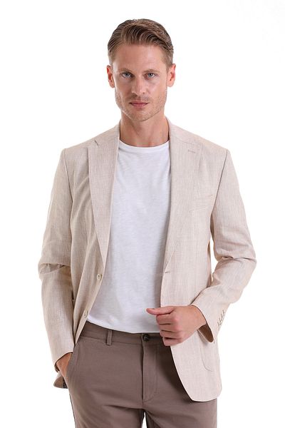Hatemoğlu Μπουφάν μπεζ Slim Fit Απλό Μονό Γιακά Casual Λινό Μπουφάν
