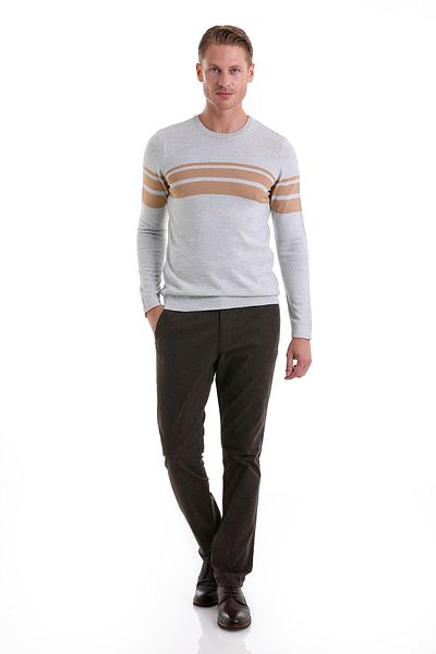 Hatemoğlu Γκρι Comfort Fit Απλό μάλλινο πλεκτό πουλόβερ με λαιμόκοψη