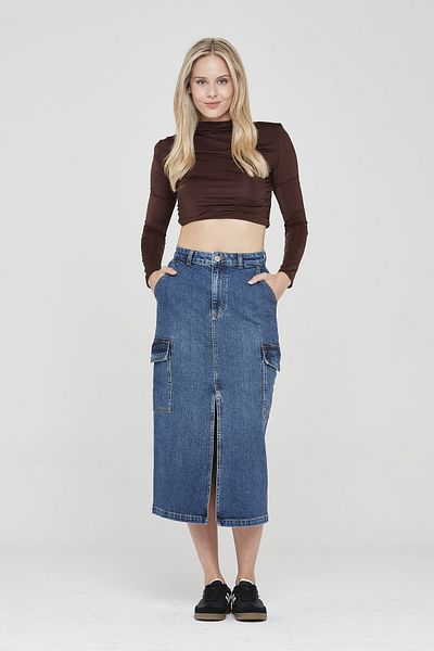 Pantamo Jeans Pantamo Medium Tone Distressed Blue Woman's Denim Skirt