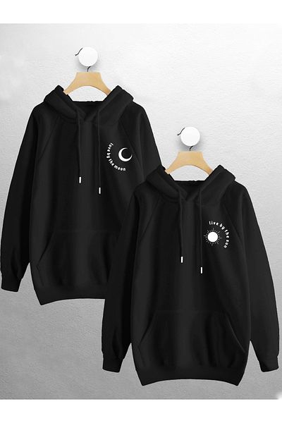 Joza Outdoors Women Men Unisex Sun and Moon Design Lover Couple Combination Hooded Sweatshirt Set of 2 Suit