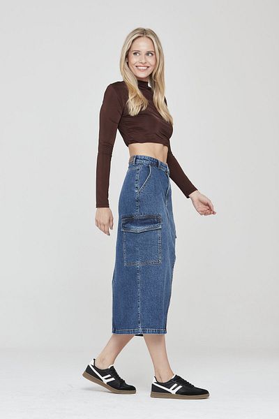 Pantamo Jeans Pantamo Medium Tone Distressed Blue Woman's Denim Skirt