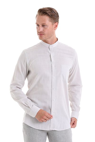 Hatemoğlu Stone Comfort Fit Straight 100% Cotton Prevailing Collar Long Sleeve Sports Shirt