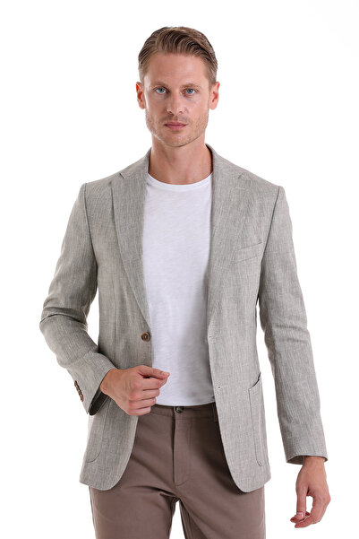 Hatemoğlu Jachetă de in maro slim fit cu guler mono drept