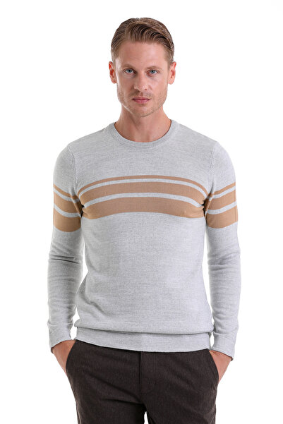 Hatemoğlu Pulover casual gri Comfort Fit din lână simplă cu decolteu