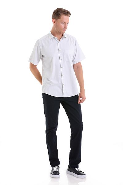 Hatemoğlu Gray Classic Fit Striped Cotton Slim Collar Short Sleeve Classic Shirt