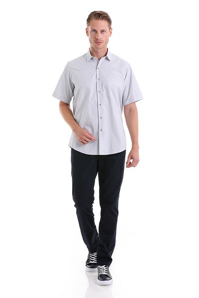 Hatemoğlu Beige Classic Fit Checkered Cotton Slim Collar Short Sleeve Classic Shirt