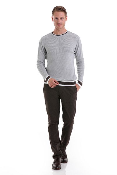 Hatemoğlu Gray Comfort Fit Plain Cotton Crew Neck Casual Knitwear Sweater