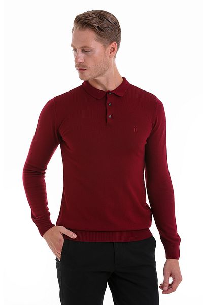 Hatemoğlu Claret Red Regular Fit Plain Polo Collar Knitwear Sweater