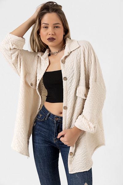 ubmbutik Oversize Quilted Jacquard Shirt Jacket