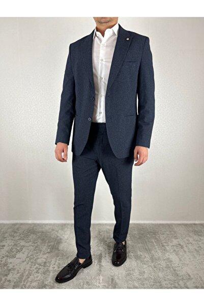 BYCAMMERS ERKEK BEJ SLİM FİT LİKRALI TORBA CEPLİ PİLELİ KEMERLİ PANTOLONLU TAKIM ELBİSE