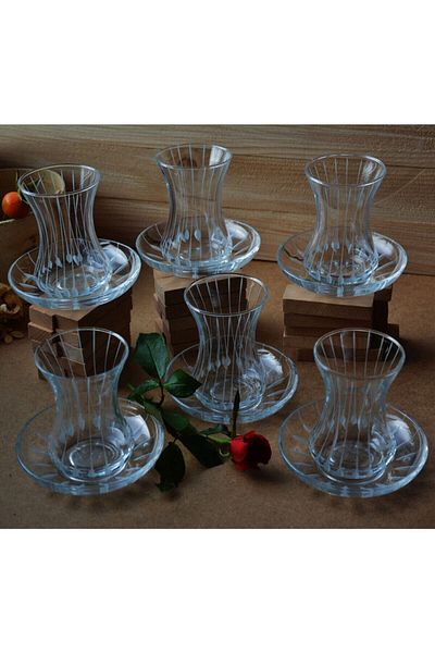 BAŞAK 6-Person Slim Waisted Long Line Tea Set - 12 Pieces