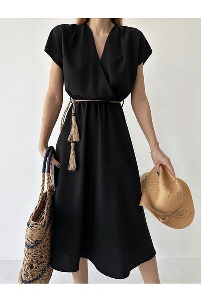 Quzu BELT DETAILED MIDI DRESS