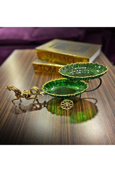 Gims Hand Crafts ÇİZGİLİ DEKOR CAM KATLI ATLI SERVİS