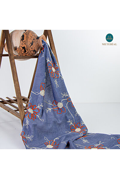 METERİAL Broderie florală pe lenjerie, Indigo