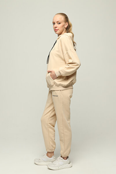 Owut Collection Kadın Kapüşonlu Kanguru Cep Oversize Lastik Paça Fermuarlı Eşofman Takımı