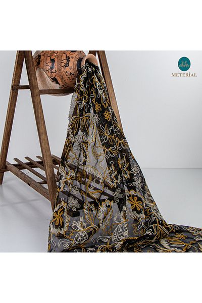 METERİAL EMBROIDERY ON NET BLACK