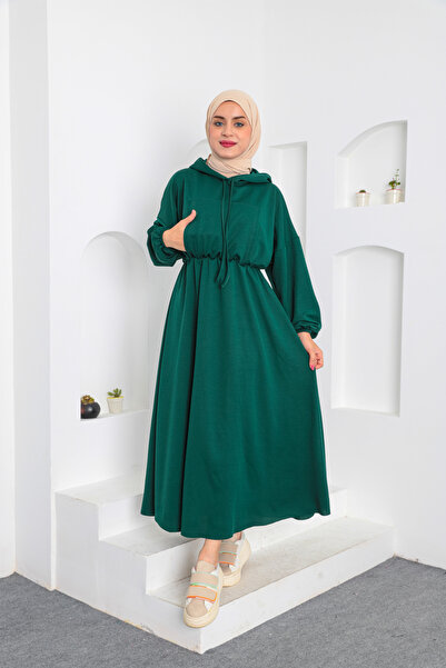 ENSA TESETTUR Φόρεμα με κουκούλα ελαστική μέση καγκουρό τσέπη με λεπτομέρεια Hijab