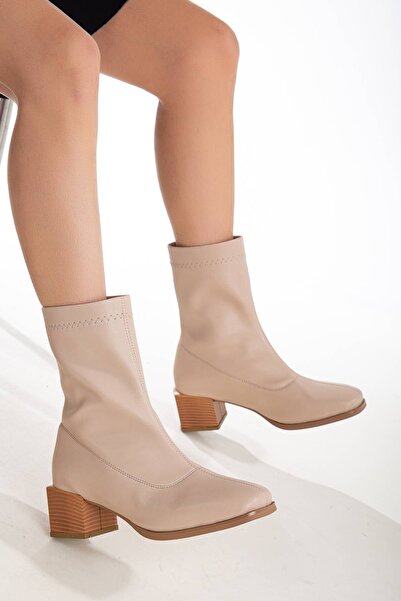 DARUGA Kadın Kalın Topuklu Küt Burunlu Strech Günlük Bot