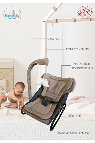 Happy Baby Elit Keten Anakucağı - Hazır Kurulu Gelir - Kademeli - Sallanır - Oyuncaklı - Bebek Anakucagi