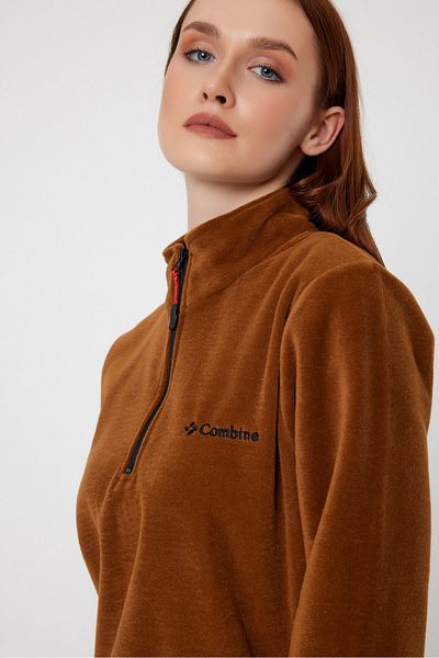 COMBİNE MİCHAİL Γυναικείο Caramel Fleece Μισό φερμουάρ Outdoor Fleece Jacket Tactical Flecee