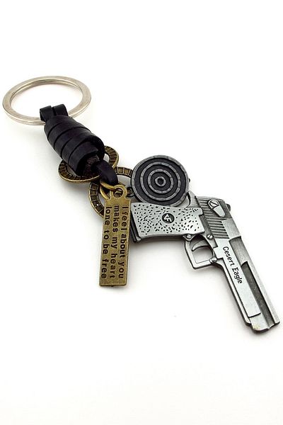 Solfera Metal Keychain - Magnum Pistol Gun Shaped Leather KC048