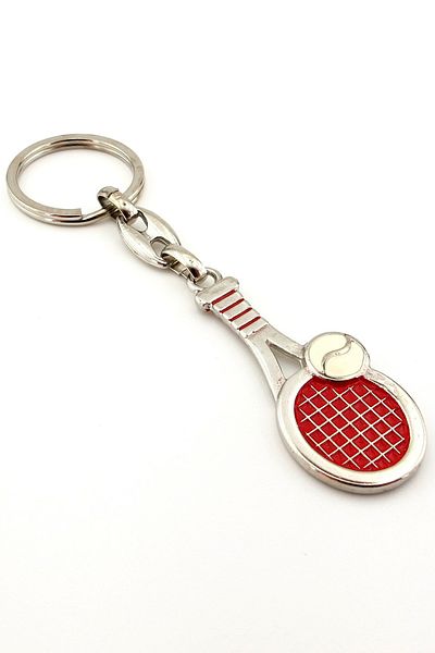 Solfera Red Tennis Racket And White Ball Shiny Metal Keychain KC067